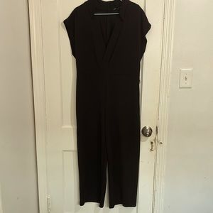 Zara US XL, black jumpsuit, deep V neckline, straight leg